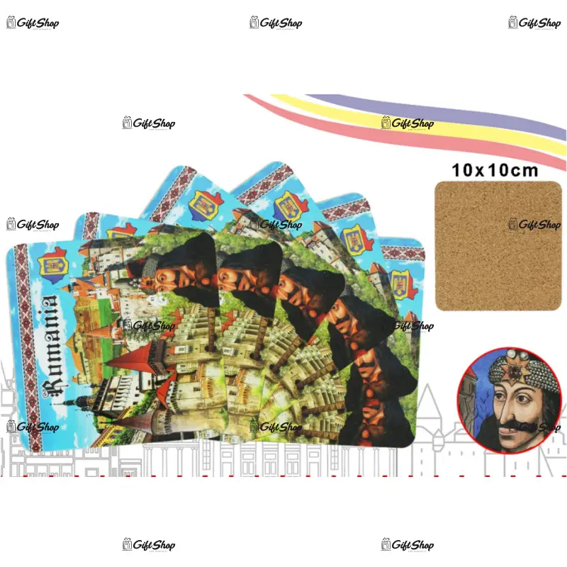 Romania, castele, vlad tepes, set 6 suporti pahare, model b